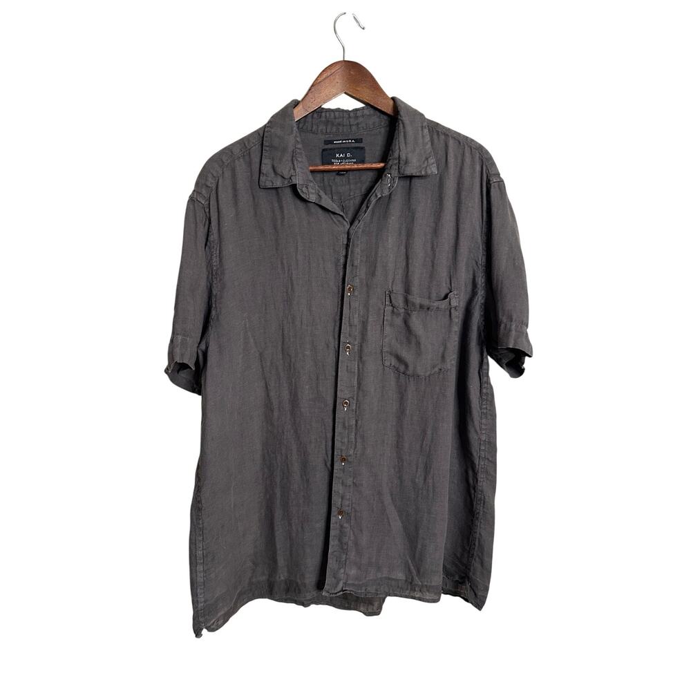 Kai D. 100% Linen Button Front Shirt size XXL Brown Made in USA Artisan